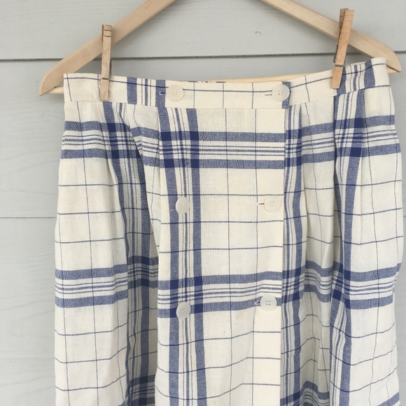 High Waisted Plaid Kilt Blue White Vintage - Picture 4 of 5